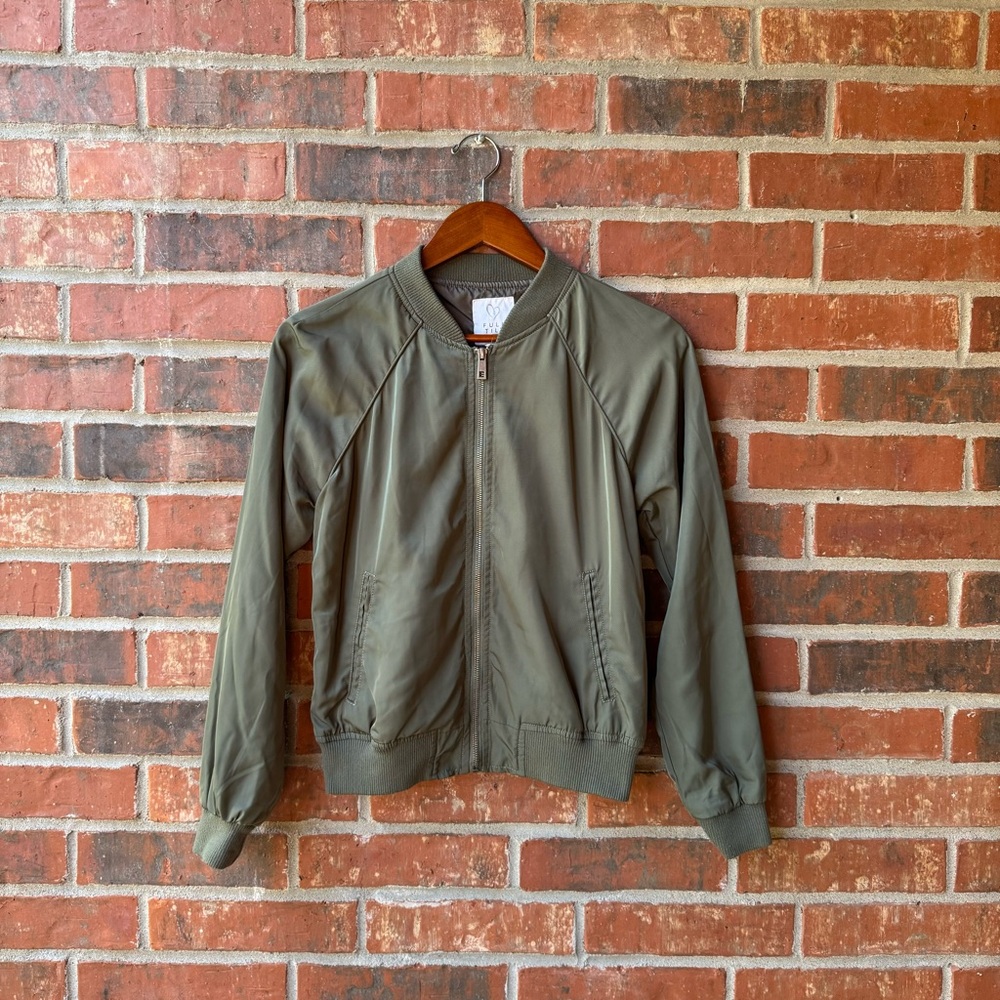 Full Tilt Olive Green Bomber Jacket, Junior's Size Medium